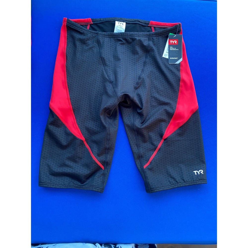 TYR Durafast Elite Men's Jammer Swim Suit Black Red Hex Size 36L New